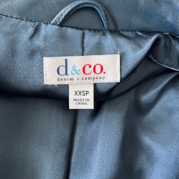 Denim and Company d & co. Blue Leather Jacket Mock Neck Two Way Zip XXSP - Picture 14 of 15